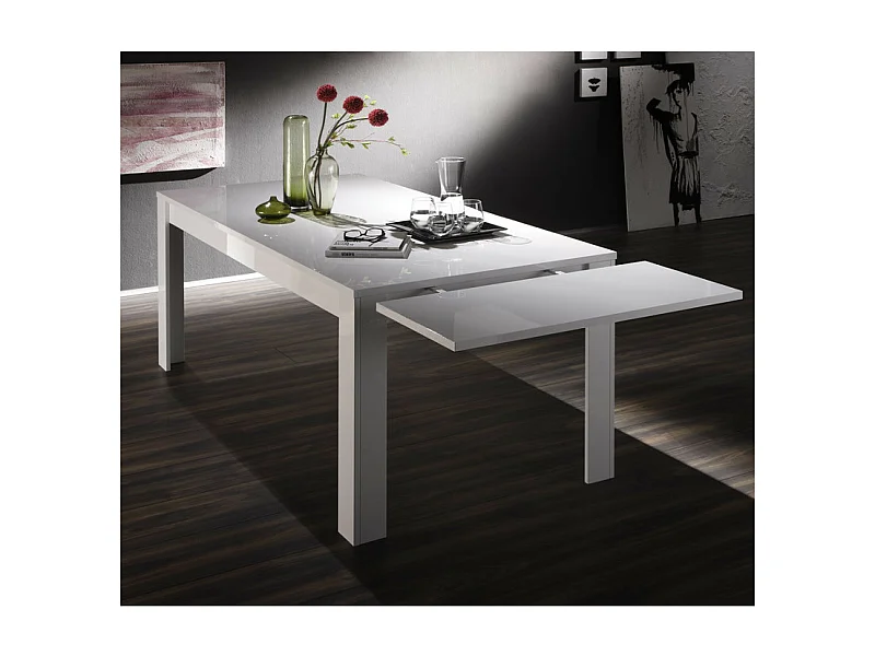 Table à manger extensible BASIC finition blanc laqué 137-185-79-90 cm