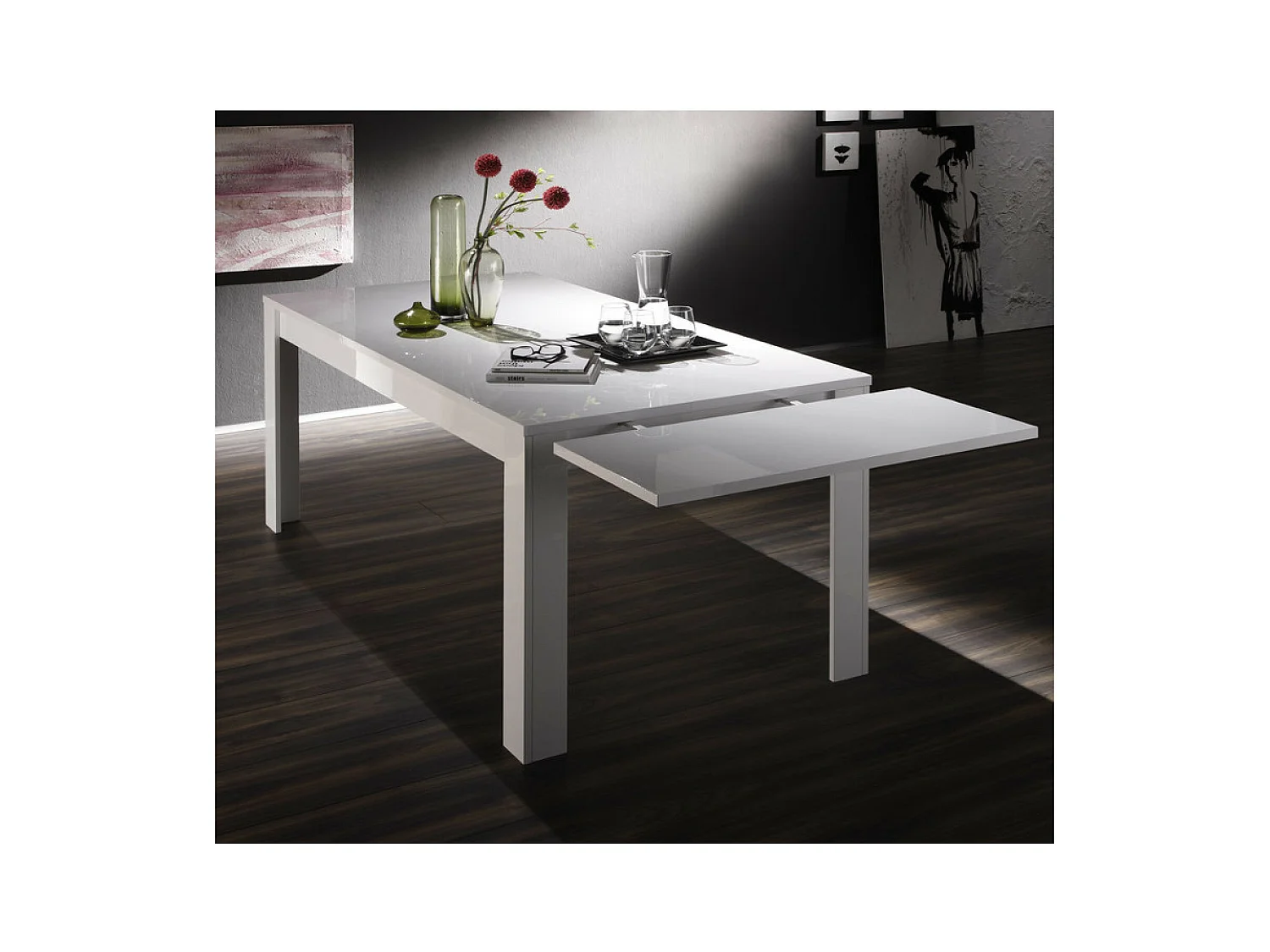 Table à manger extensible BASIC finition blanc laqué 137-185-79-90 cm