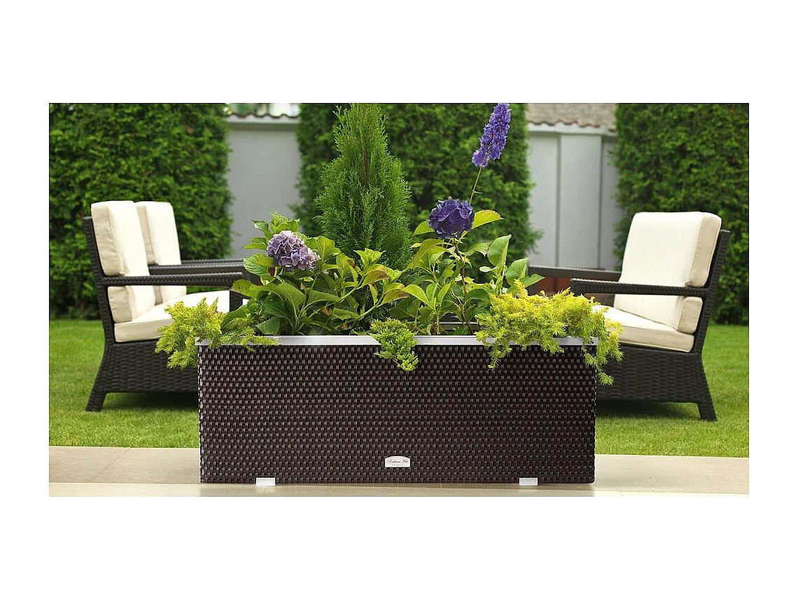 Jardinière en résine tressée avec cadre en aluminium 98 x 25 x 34 cm Anthracite