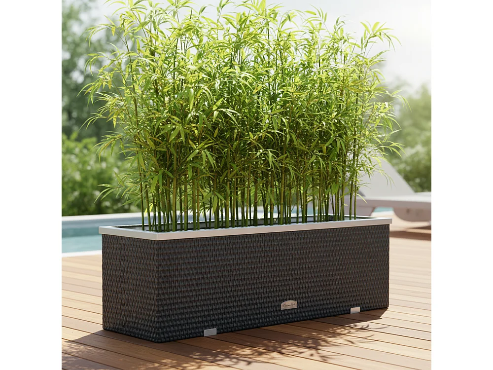 Jardinière en résine tressée avec cadre en aluminium 98 x 25 x 34 cm