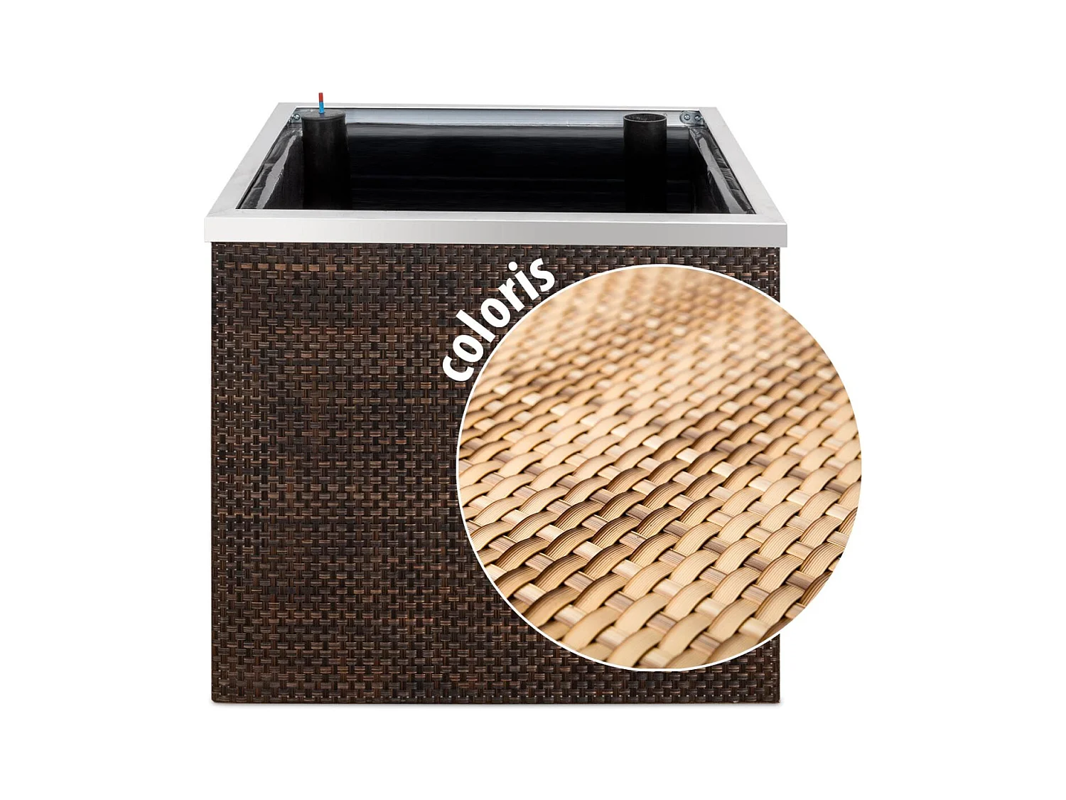 Jardinière en résine tressée avec réserve d'eau et cadre en aluminium 50 x 50 x 43 cm Marron et beige