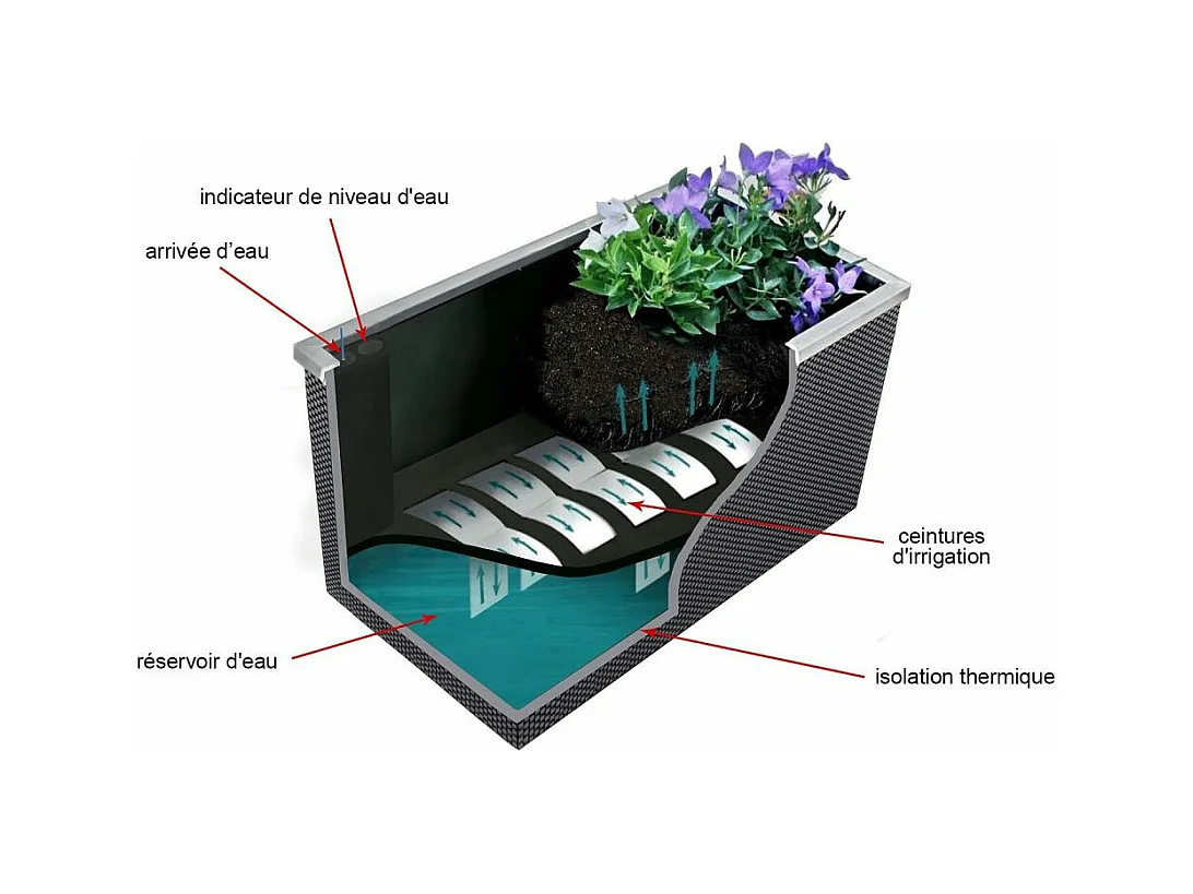 Jardinière en résine tressée avec réserve d'eau et cadre en aluminium 50 x 50 x 43 cm Marron et beige