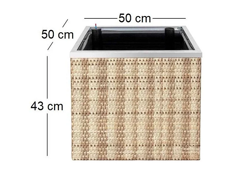 Jardinière en résine tressée avec réserve d'eau et cadre en aluminium 50 x 50 x 43 cm