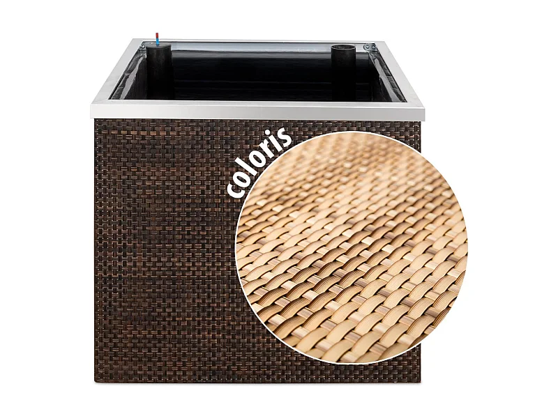 Jardinière en résine tressée avec réserve d'eau et cadre en aluminium 50 x 50 x 43 cm Marron et beige