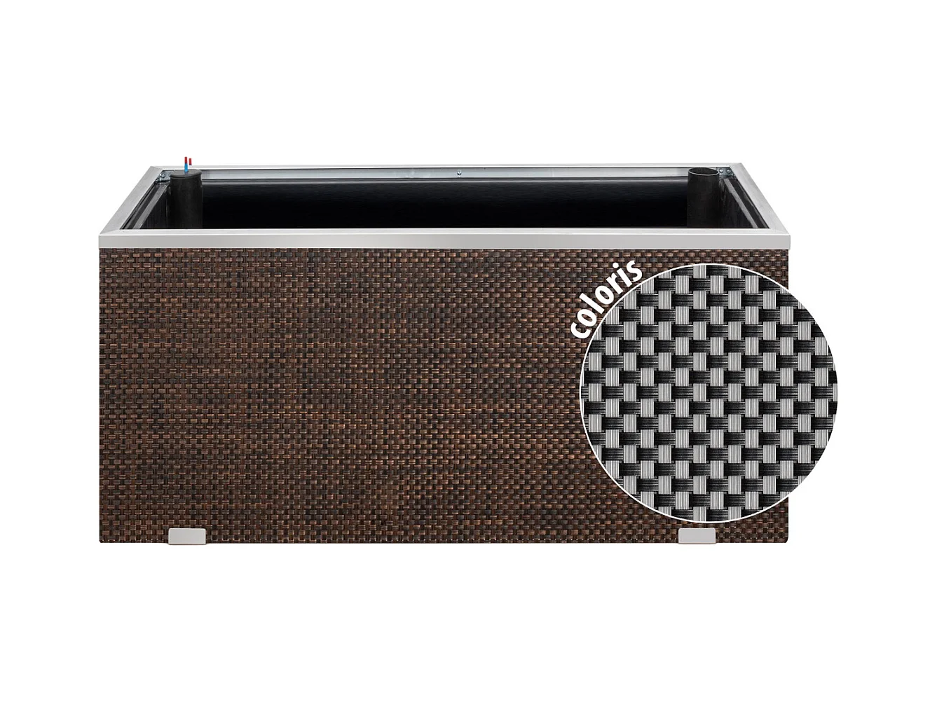 Jardinière en résine tressée avec réserve d'eau et cadre en aluminium 95 x 39 x 43 cm Acier / Anthracite