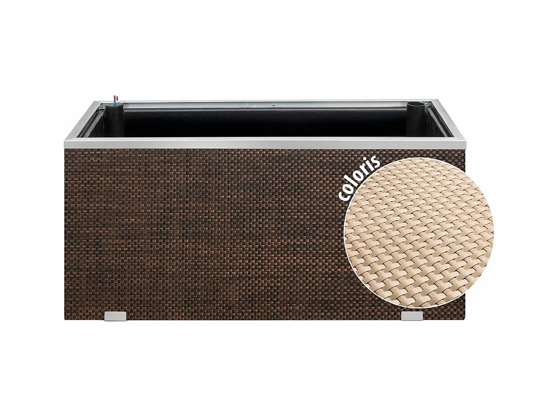 Jardinière en résine tressée avec réserve d'eau et cadre en aluminium 95 x 39 x 43 cm Beige