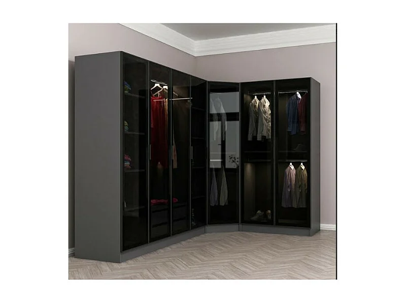 Armoire d'angle dressing anthracite avec leds