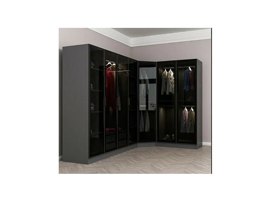 Armoire d'angle dressing anthracite avec leds