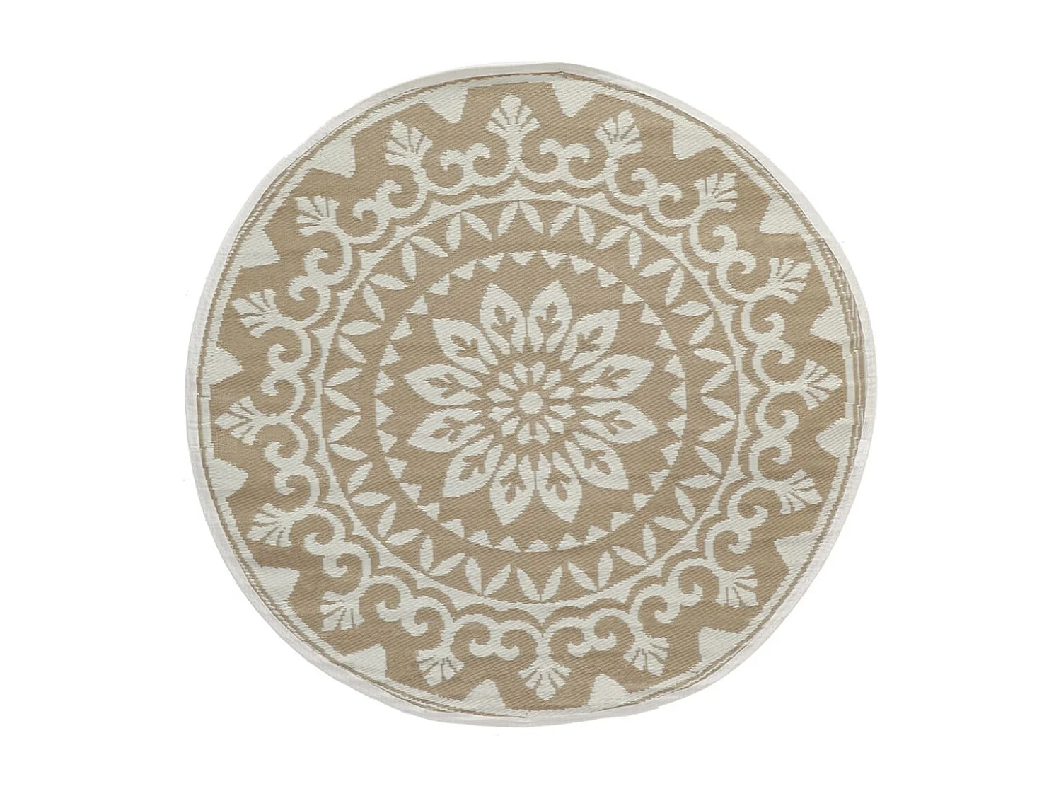 Tapis d'extérieur rond en polypropylène D150 cm Mandala - Beige