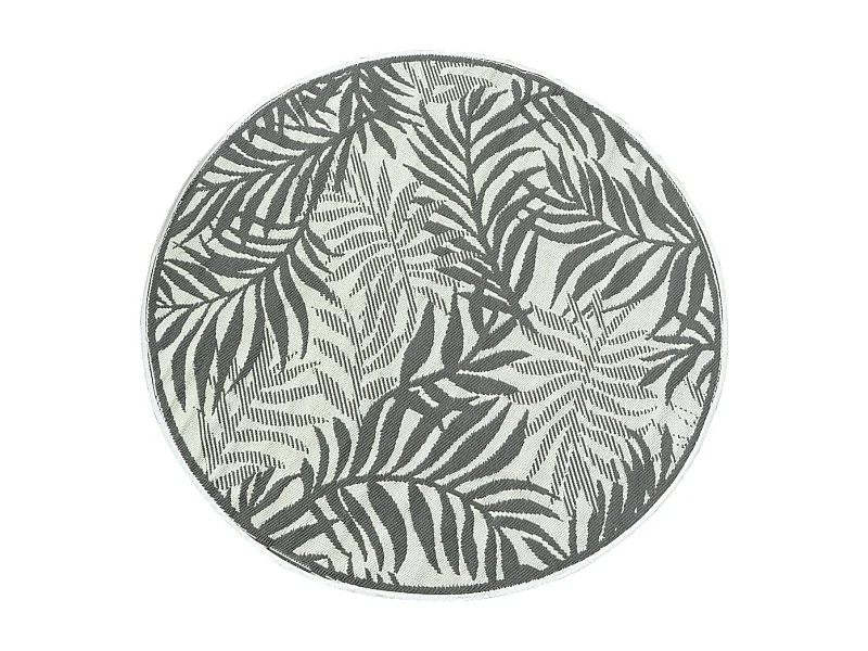Tapis d'extérieur rond en polypropylène D150 cm Végétal - Gris