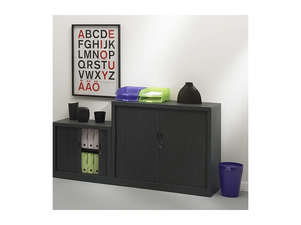 Armoire de bureau portes à rideaux 2 étagères