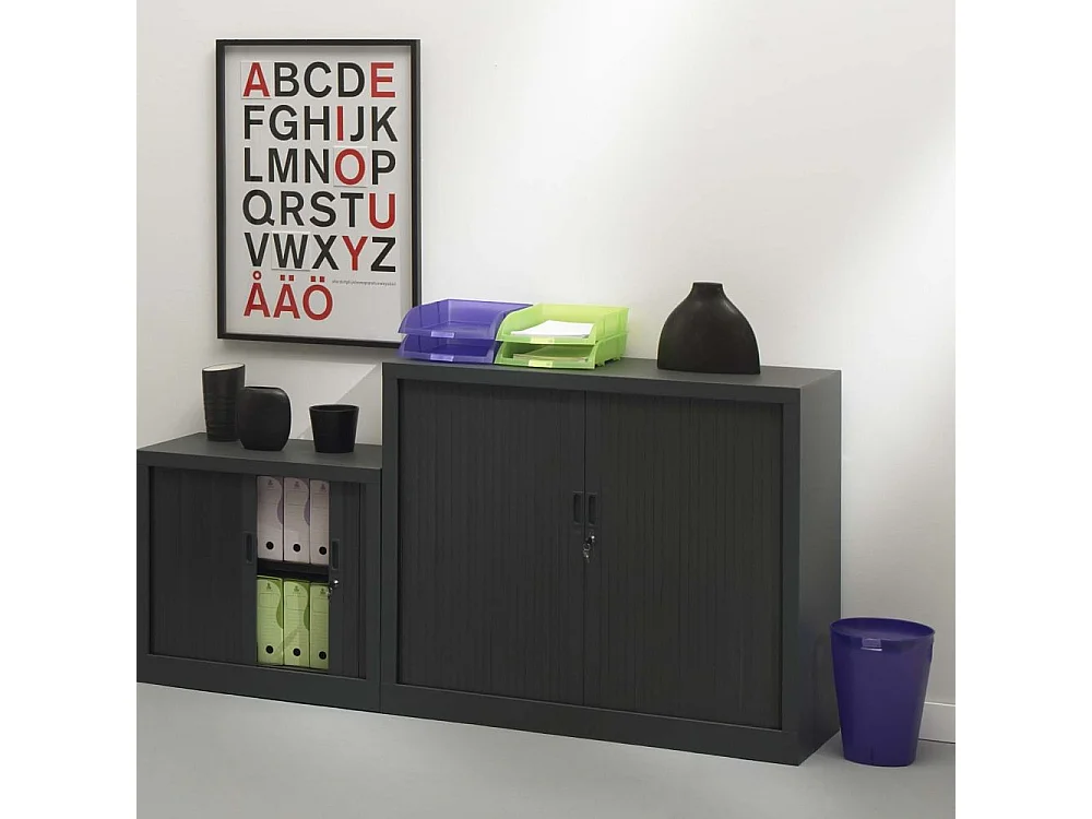 Armoire de bureau portes à rideaux 2 étagères