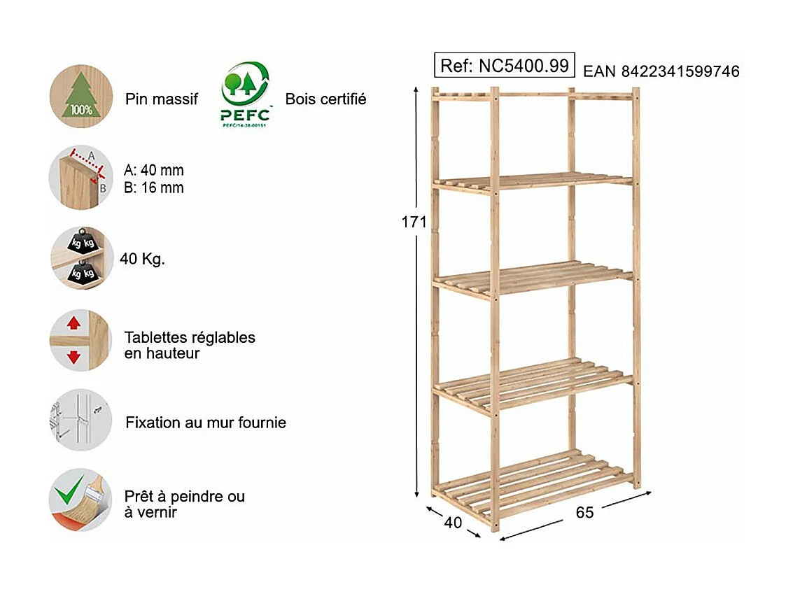 Nicht montiertes Regal 40 cm Tiefe "Natura"