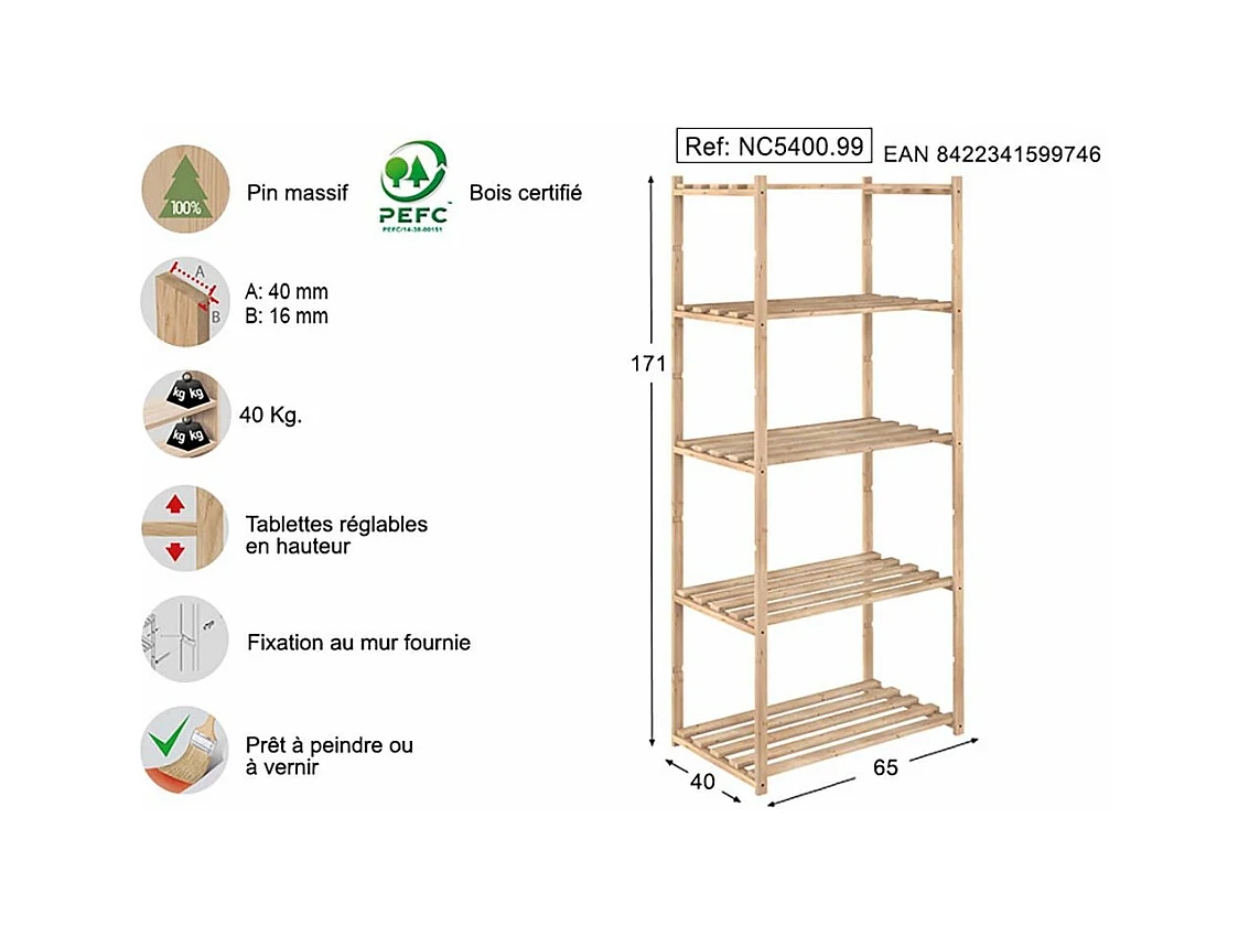 Etagère en kit profondeur 40 cm Natura