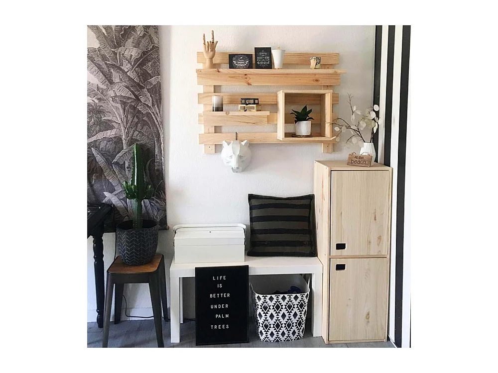 Armoire en pin brut 2 portes 4 tablettes Dinamic