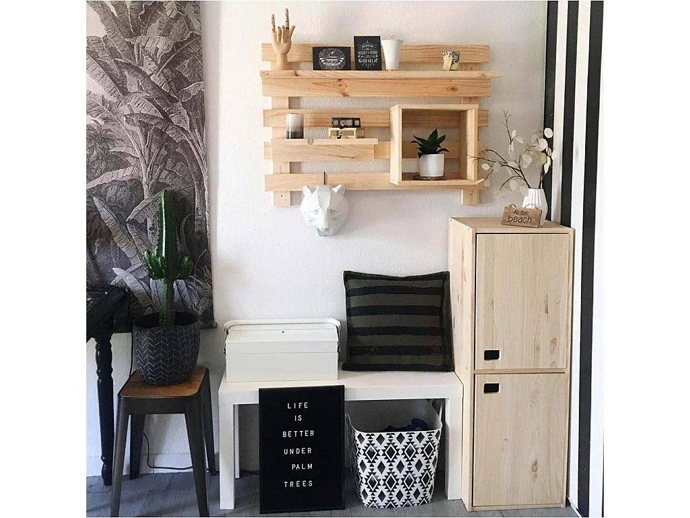 Armoire en pin brut 2 portes 4 tablettes Dinamic