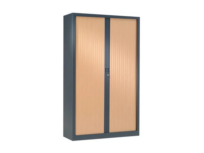 Armoire de bureau à rideaux anthracite 2 portes coulissantes hêtre Klass L90xH180xP43