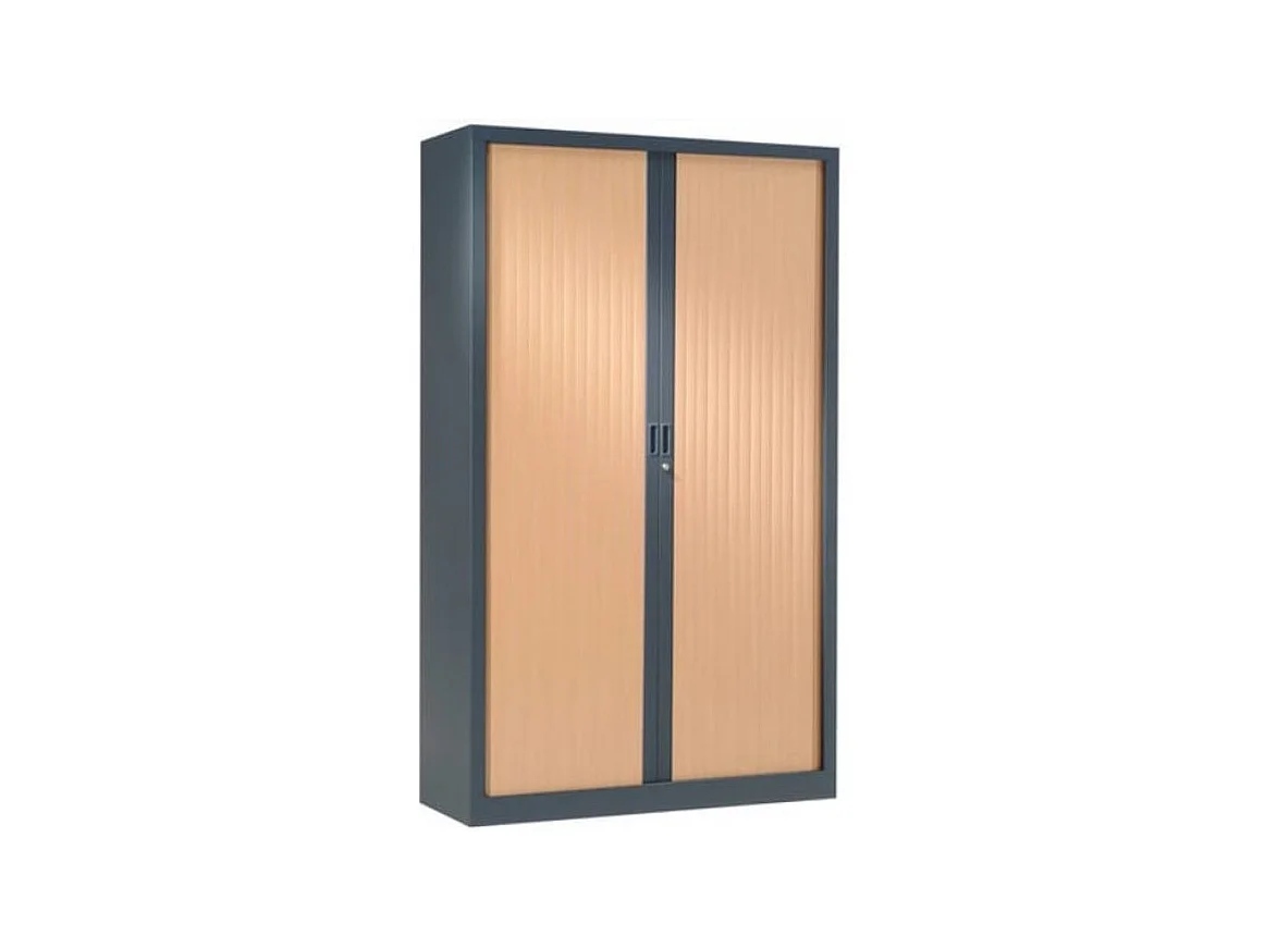 Armoire de bureau à rideaux anthracite 2 portes coulissantes hêtre Klass L90xH180xP43