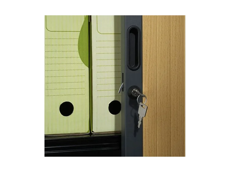 Armoire de bureau à rideaux anthracite 2 portes coulissantes hêtre Klass L90xH180xP43