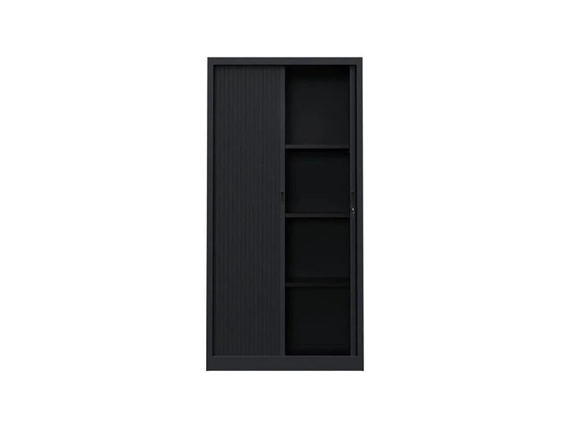 Armoire de bureau à rideaux anthracite 2 portes coulissantes hêtre Klass L90xH180xP43
