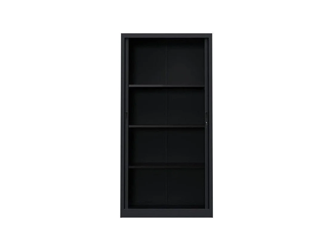 Armoire de bureau à rideaux anthracite 2 portes coulissantes hêtre Klass L90xH180xP43