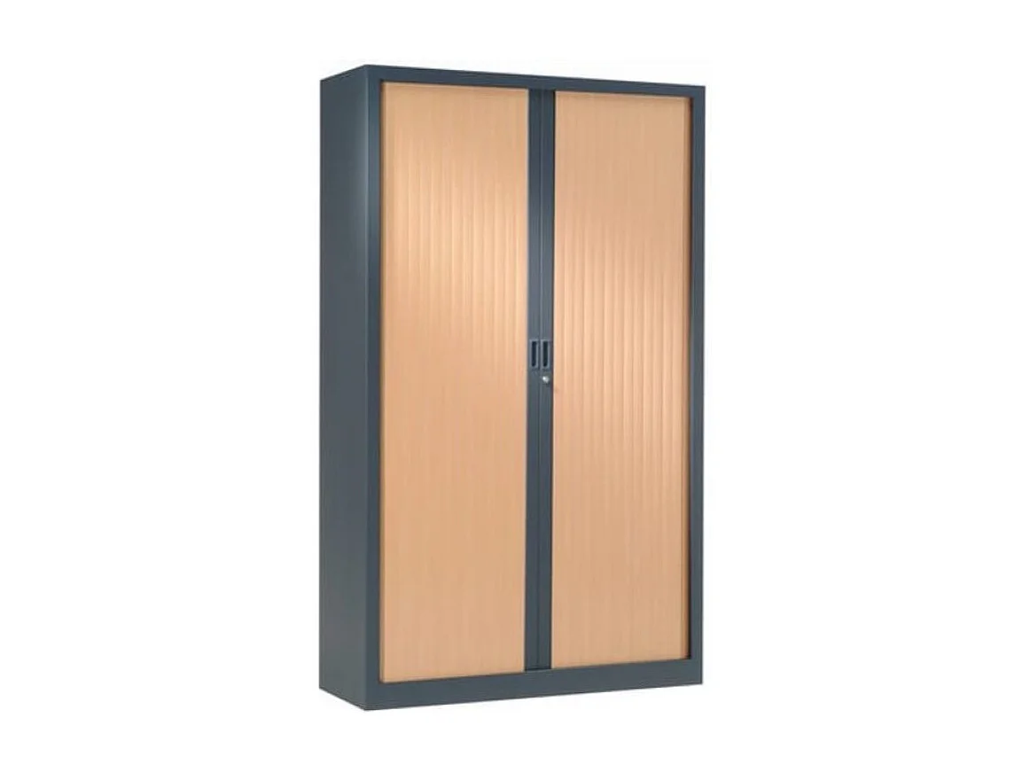 Armoire de bureau à rideaux anthracite 2 portes coulissantes hêtre Klass L90xH180xP43
