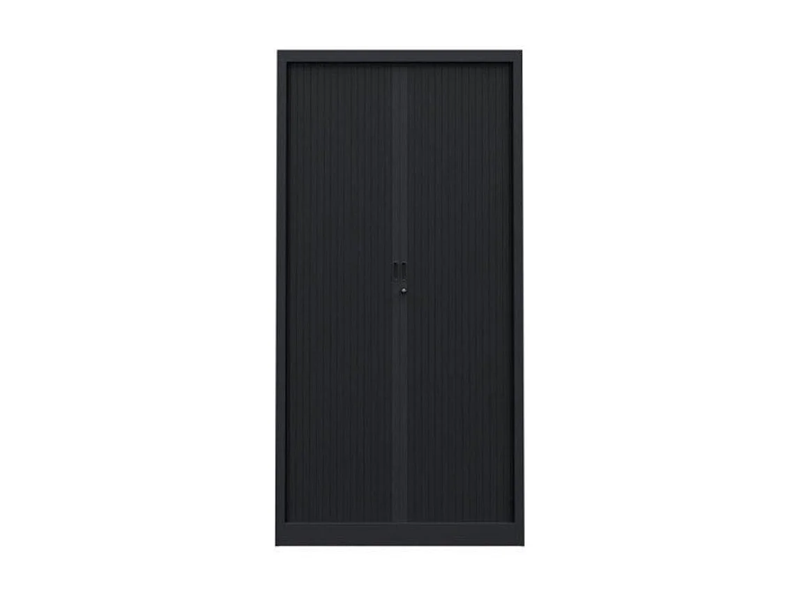 Armoire de bureau à rideaux anthracite 2 portes coulissantes hêtre Klass L90xH180xP43