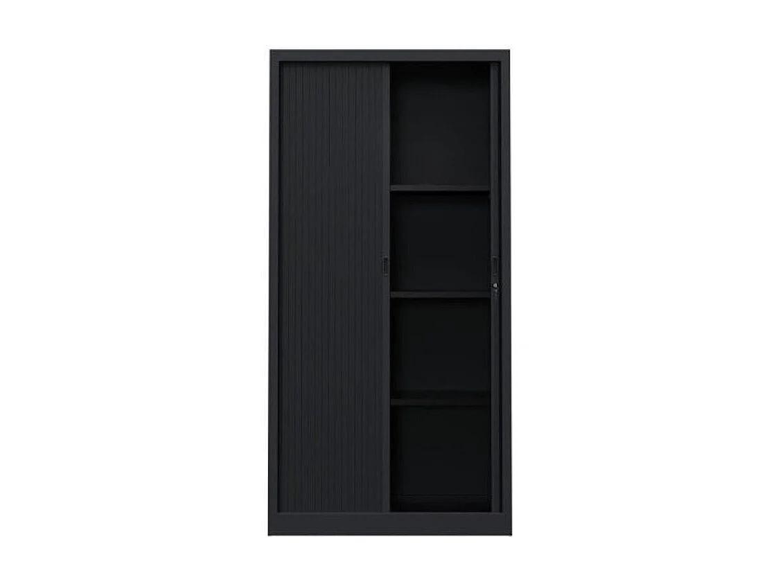 Armoire de bureau à rideaux anthracite 2 portes coulissantes hêtre Klass L90xH180xP43