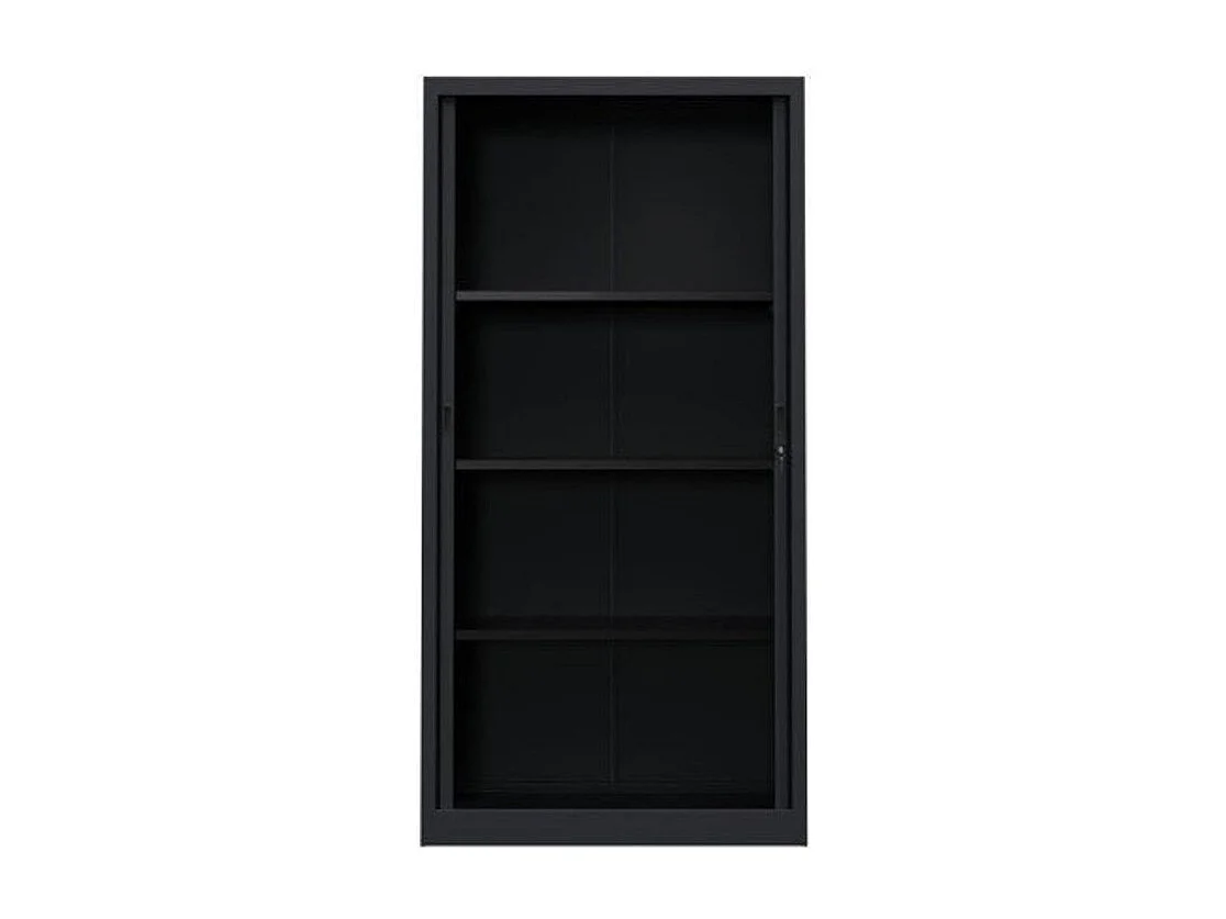 Armoire de bureau à rideaux anthracite 2 portes coulissantes hêtre Klass L90xH180xP43
