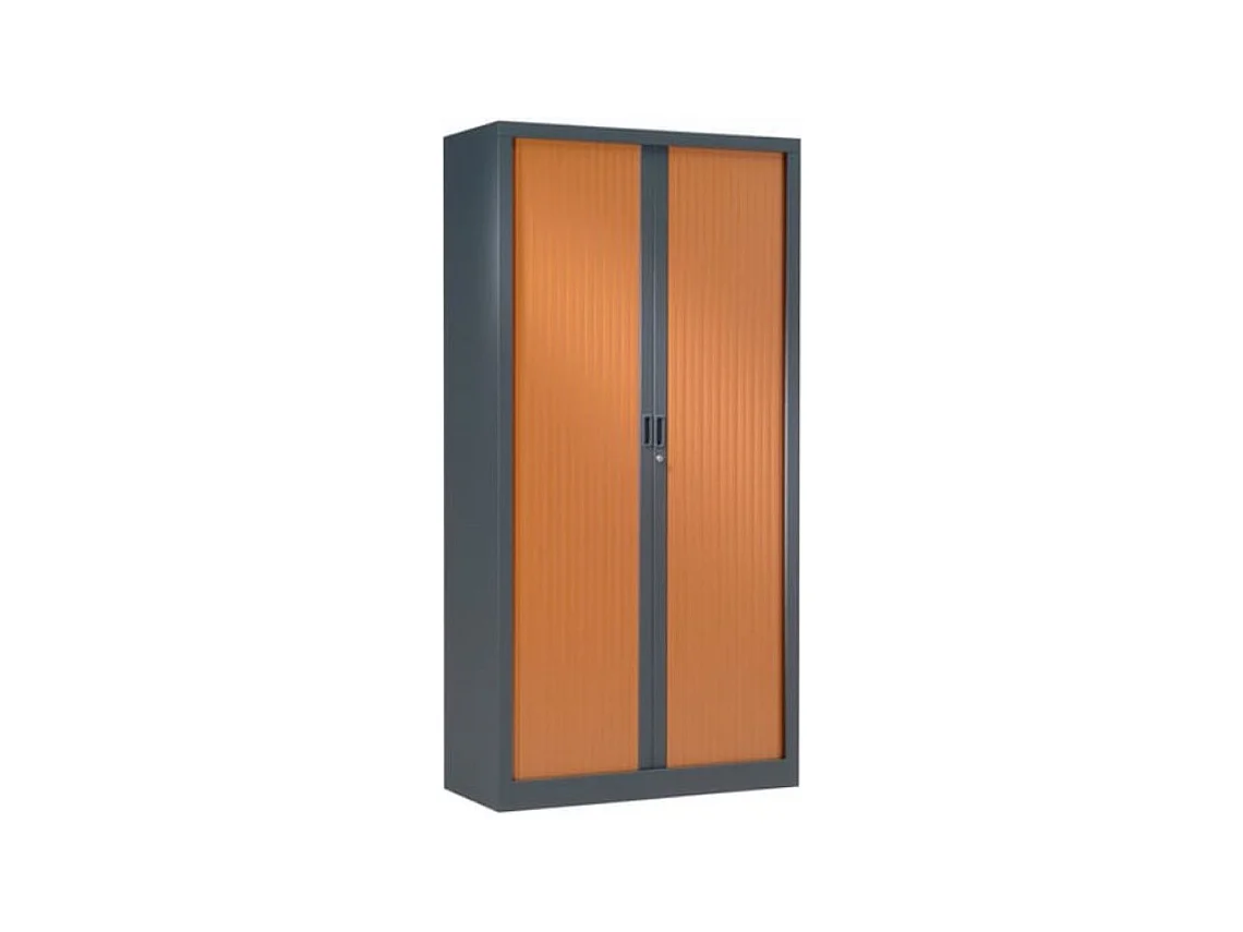 Armoire de bureau à rideaux anthracite 2 portes coulissantes merisier Klass L90xH180xP43