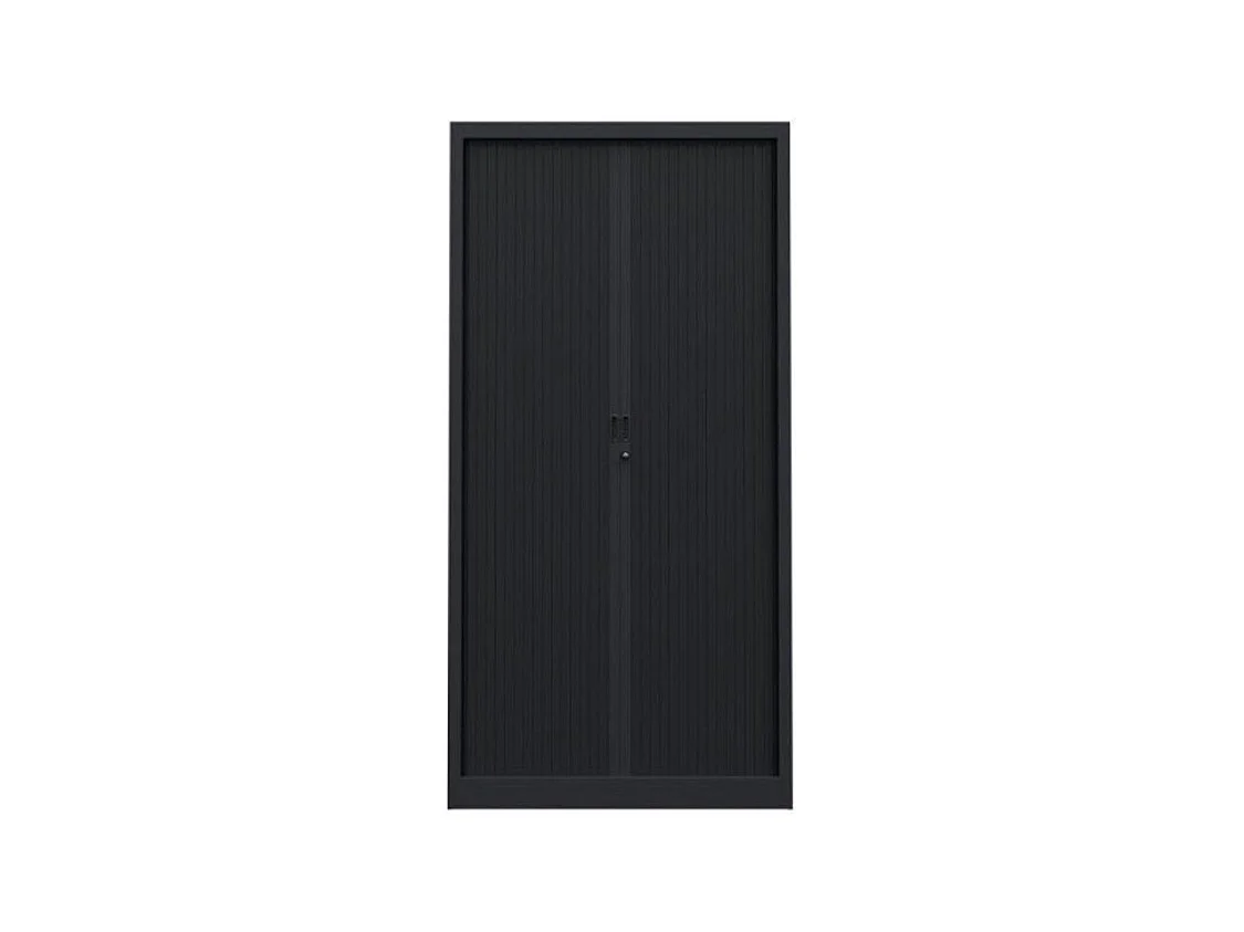 Armoire de bureau à rideaux anthracite 2 portes coulissantes merisier Klass L90xH180xP43