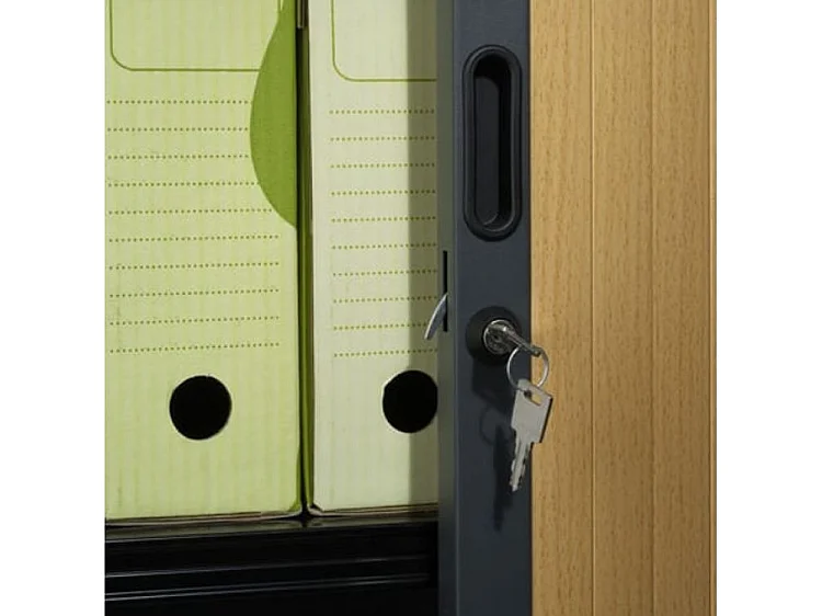 Armoire de bureau à rideaux anthracite 2 portes coulissantes merisier Klass L90xH180xP43