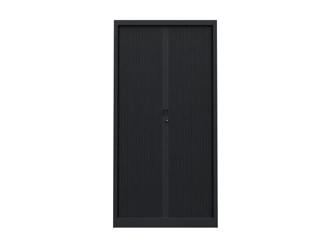 Armoire de bureau à rideaux anthracite 2 portes coulissantes merisier Klass L90xH180xP43