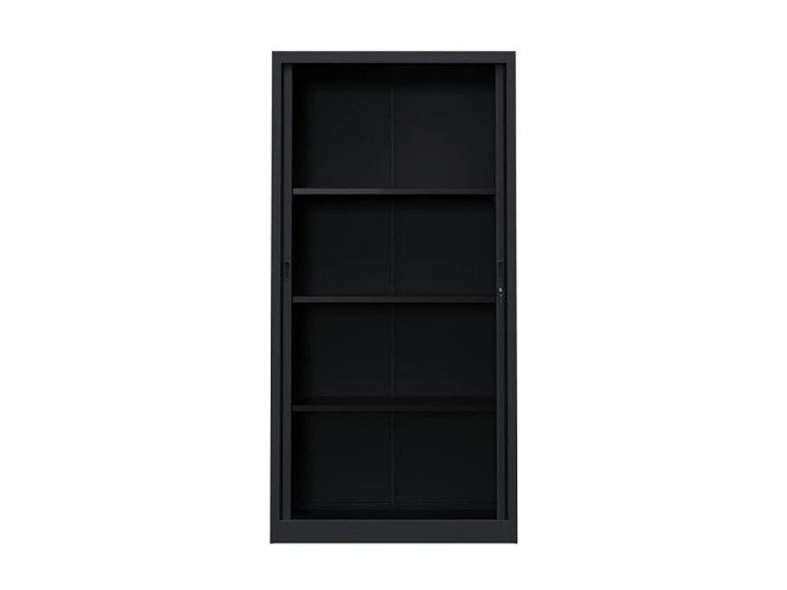Armoire de bureau à rideaux anthracite 2 portes coulissantes merisier Klass L90xH180xP43
