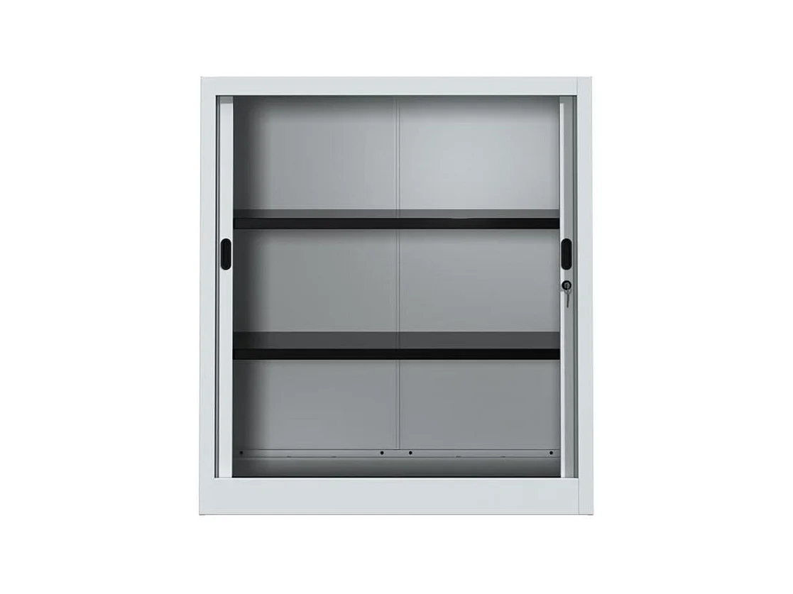 Armoire de bureau à rideaux gris 2 portes coulissantes Klass L90xH100xP45