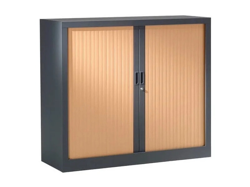 Armoire de bureau à rideaux anthracite 2 portes coulissantes hêtre Klass L90xH100xP45