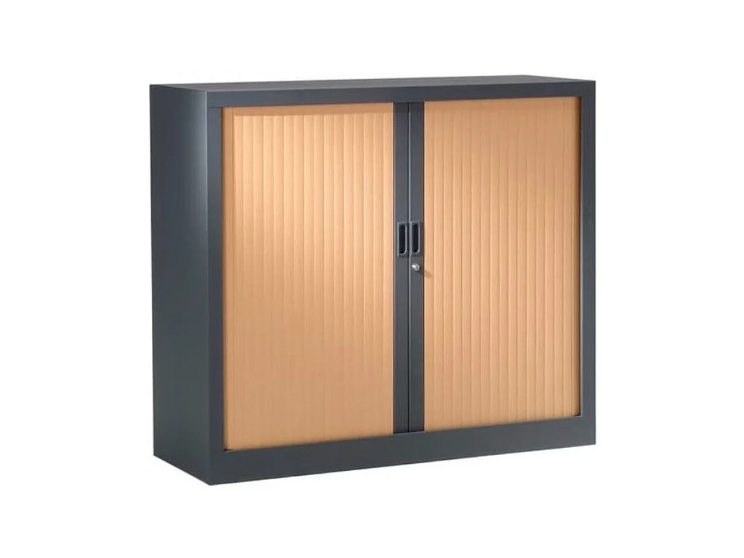 Armoire de bureau à rideaux anthracite 2 portes coulissantes hêtre Klass L90xH100xP45