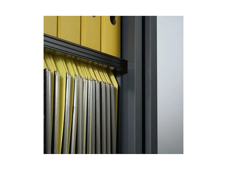 Armoire de bureau à rideaux anthracite 2 portes coulissantes hêtre Klass L90xH100xP45