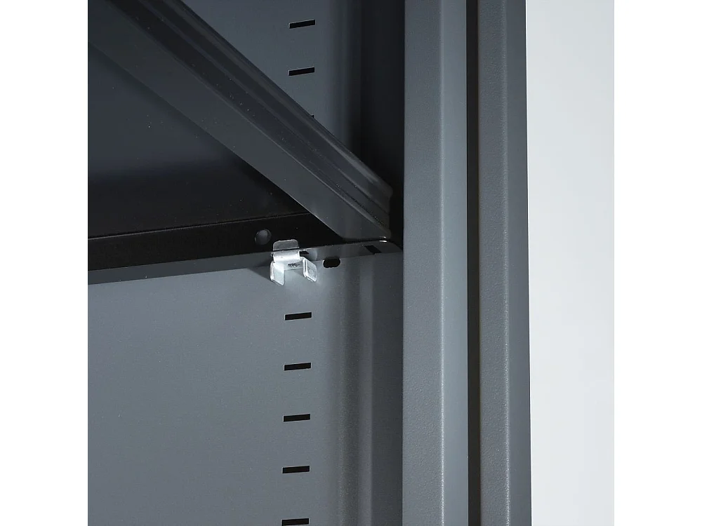 Armoire de bureau à rideaux anthracite 2 portes coulissantes hêtre Klass L90xH100xP45