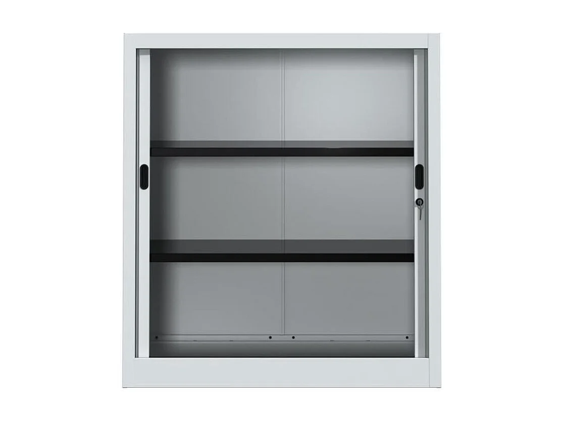 Armoire de bureau à rideaux anthracite 2 portes coulissantes hêtre Klass L90xH100xP45