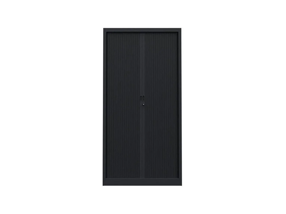 Armoire de bureau à rideaux noir 2 portes coulissantes Klass L90xH180xP43