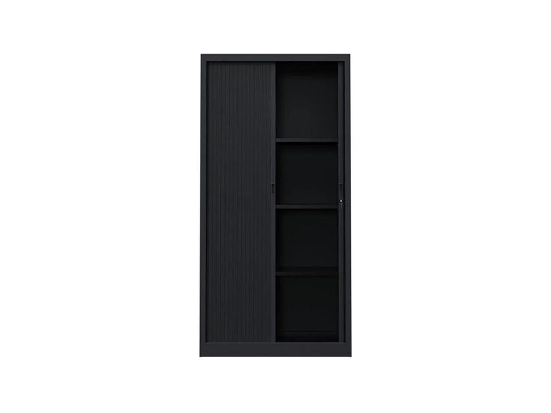Armoire de bureau à rideaux noir 2 portes coulissantes Klass L90xH180xP43