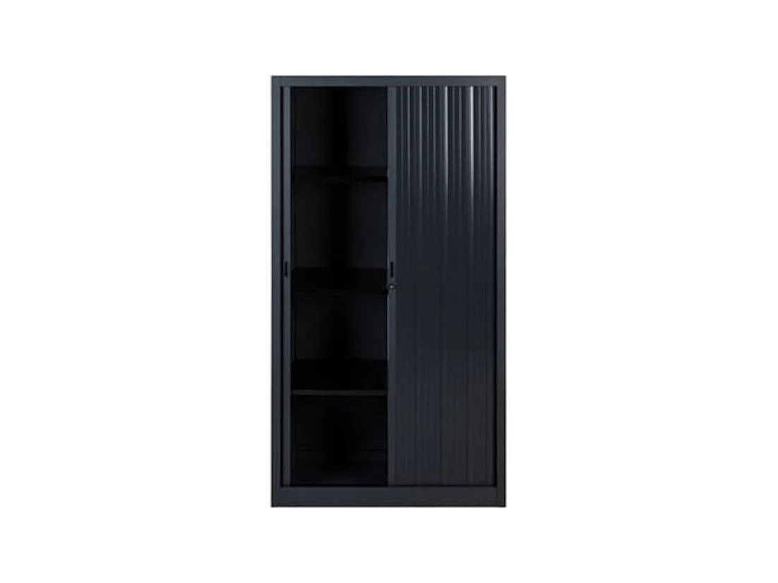 Armoire de bureau à rideaux noir 2 portes coulissantes Klass L90xH180xP43