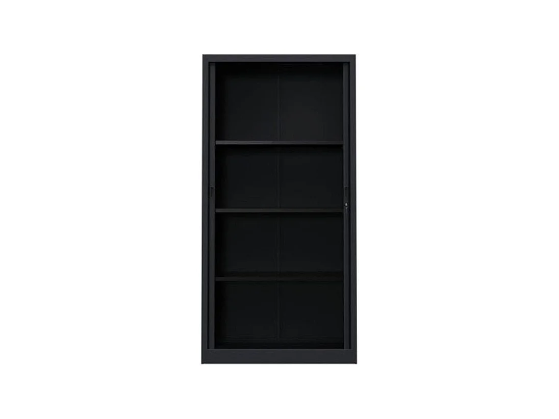 Armoire de bureau à rideaux noir 2 portes coulissantes Klass L90xH180xP43