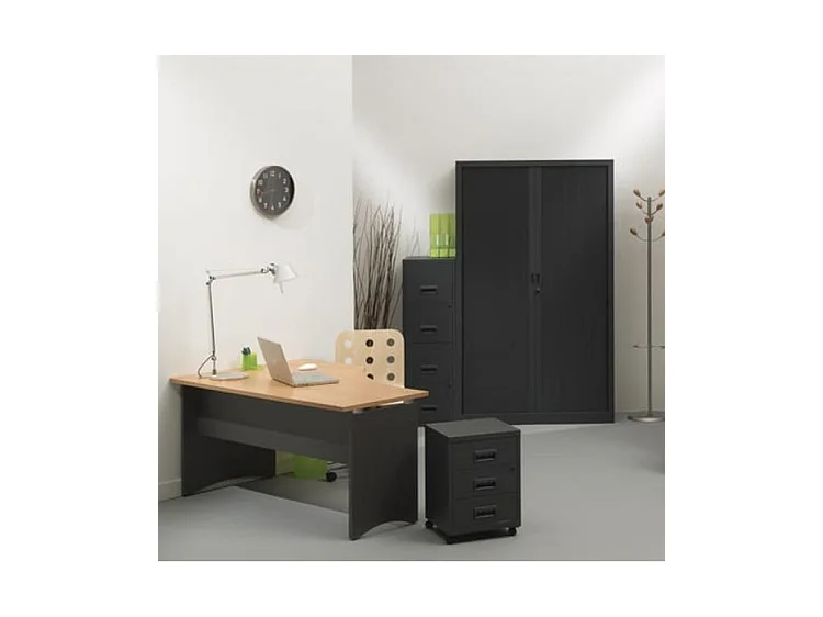 Armoire de bureau à rideaux noir 2 portes coulissantes Klass L90xH180xP43
