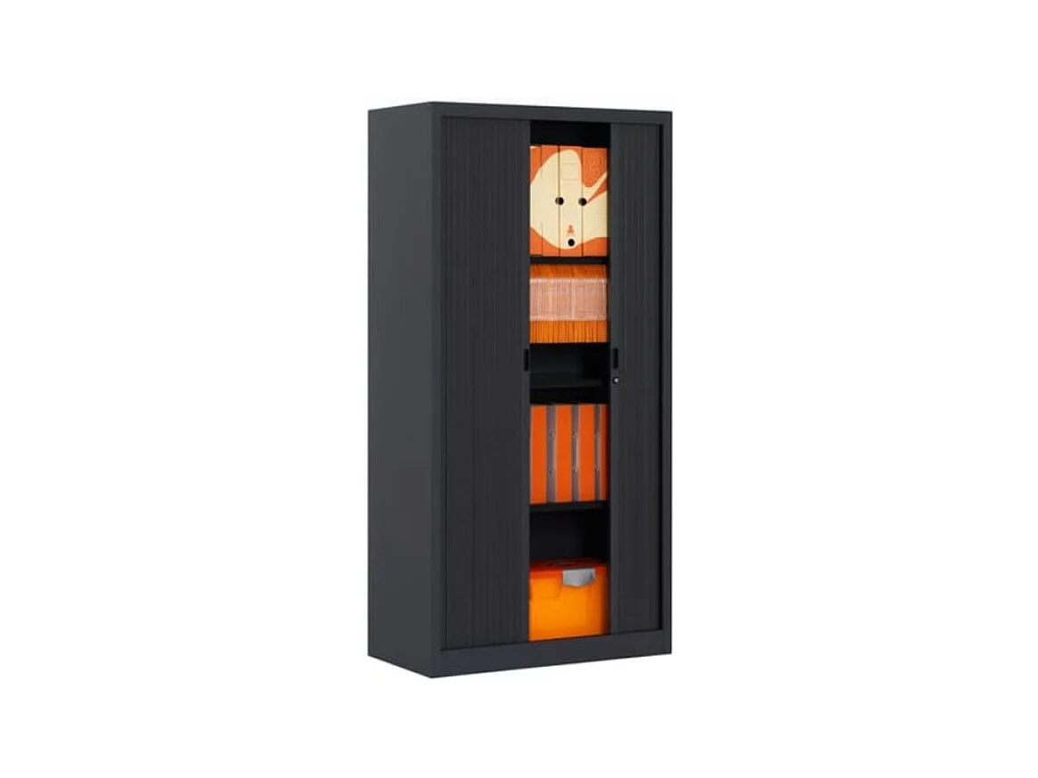 Armoire de bureau à rideaux noir 2 portes coulissantes Klass L90xH180xP43