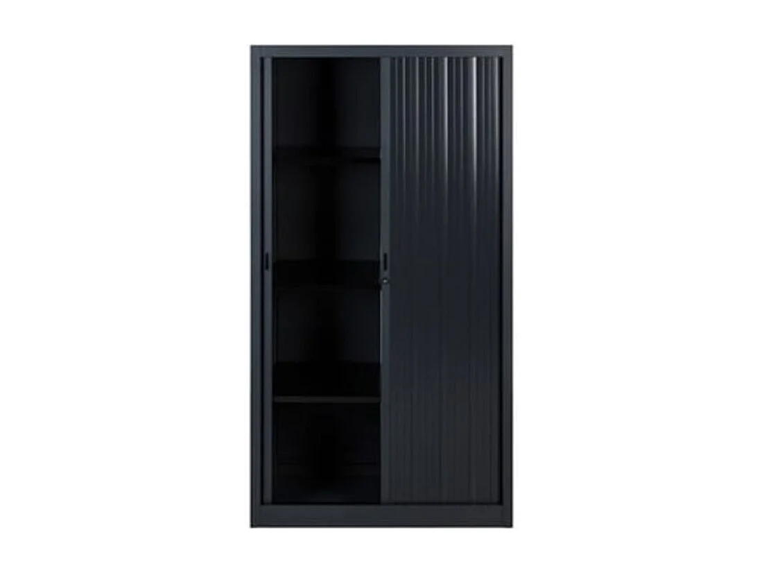 Armoire de bureau à rideaux noir 2 portes coulissantes Klass L90xH180xP43