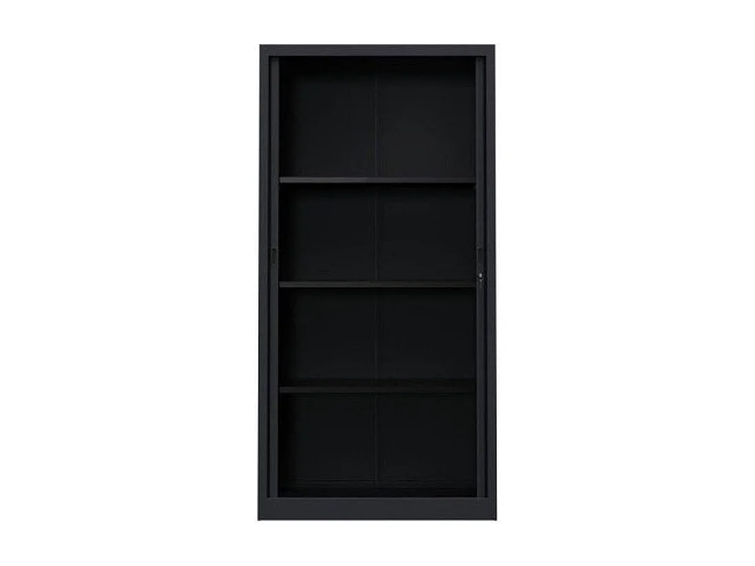 Armoire de bureau à rideaux noir 2 portes coulissantes Klass L90xH180xP43