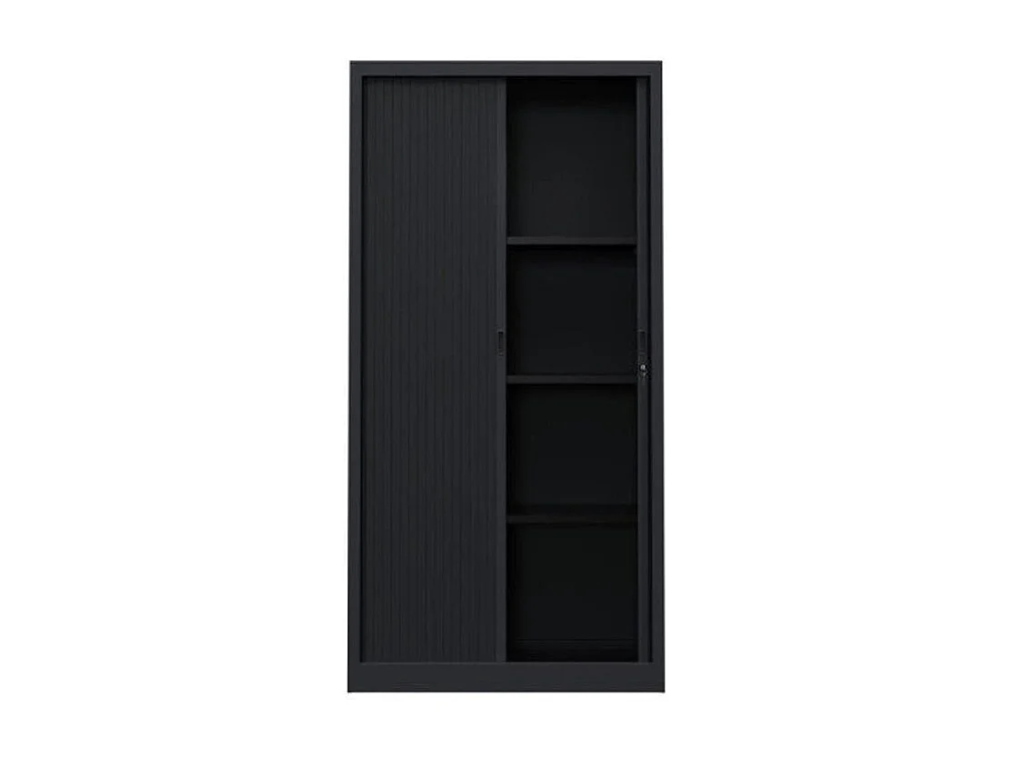Armoire de bureau à rideaux noir 2 portes coulissantes Klass L90xH180xP43