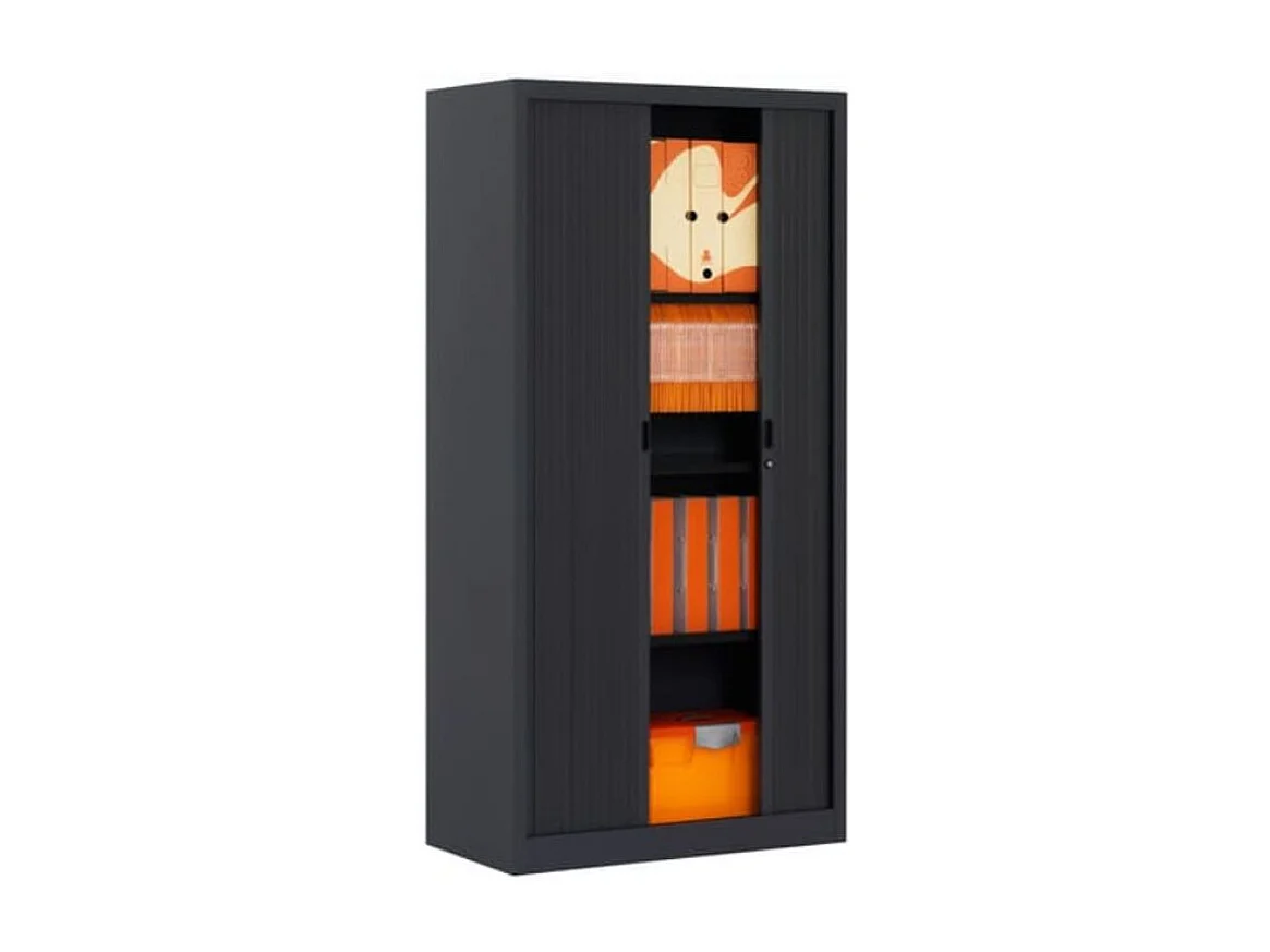 Armoire de bureau à rideaux noir 2 portes coulissantes Klass L90xH180xP43